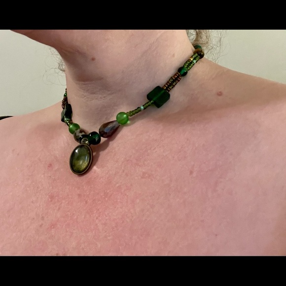 Unique Hand-beaded Necklace w Alcohol Ink Centrepiece & Unique Rear Bead Feature - Picture 7 of 11